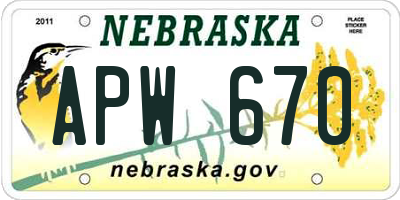 NE license plate APW670