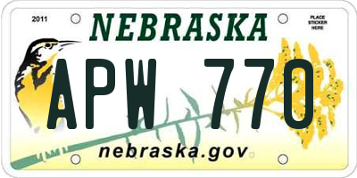 NE license plate APW770