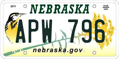 NE license plate APW796