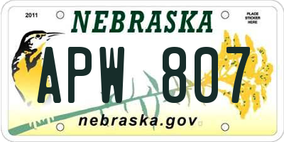 NE license plate APW807