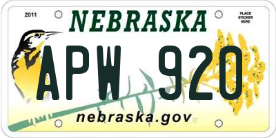 NE license plate APW920