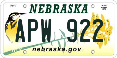 NE license plate APW922