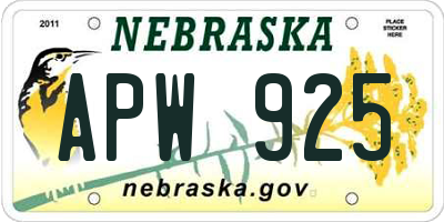 NE license plate APW925
