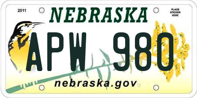 NE license plate APW980