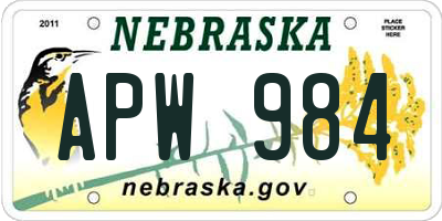 NE license plate APW984