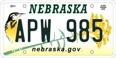 NE license plate APW985