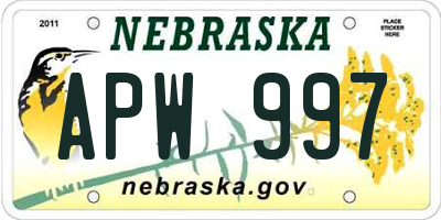 NE license plate APW997