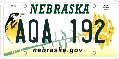 NE license plate AQA192