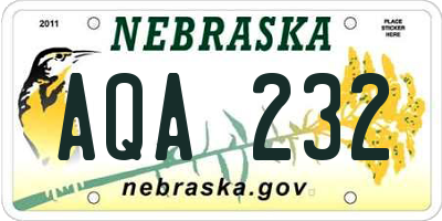 NE license plate AQA232