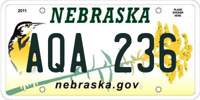 NE license plate AQA236