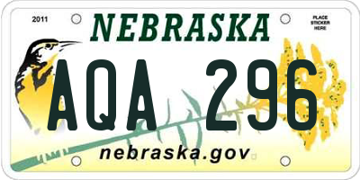 NE license plate AQA296