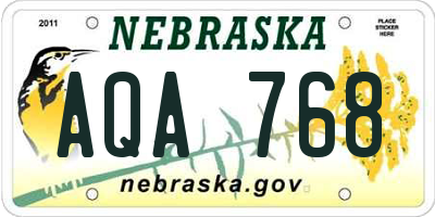 NE license plate AQA768