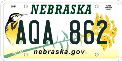 NE license plate AQA862