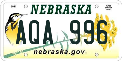 NE license plate AQA996