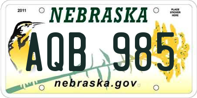 NE license plate AQB985