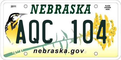 NE license plate AQC104
