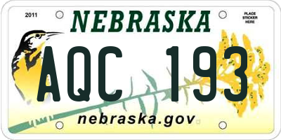 NE license plate AQC193