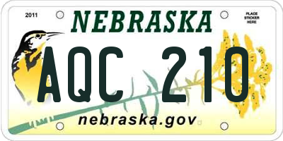 NE license plate AQC210