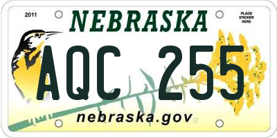NE license plate AQC255