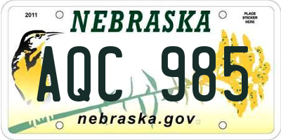 NE license plate AQC985