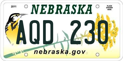 NE license plate AQD230