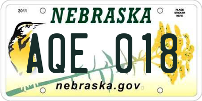NE license plate AQE018