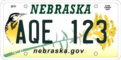 NE license plate AQE123