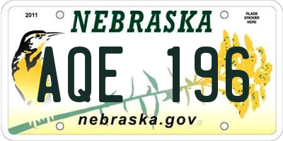 NE license plate AQE196