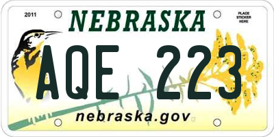 NE license plate AQE223