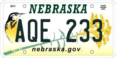 NE license plate AQE233