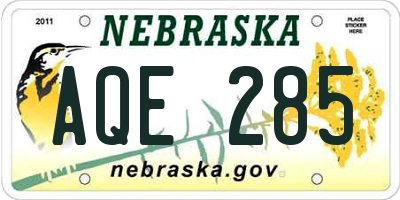 NE license plate AQE285