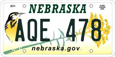 NE license plate AQE478