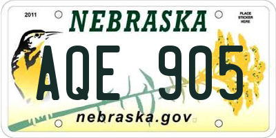 NE license plate AQE905