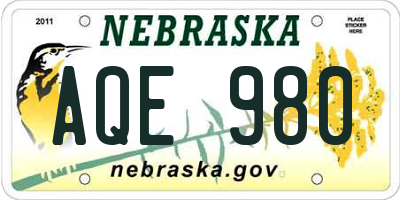 NE license plate AQE980
