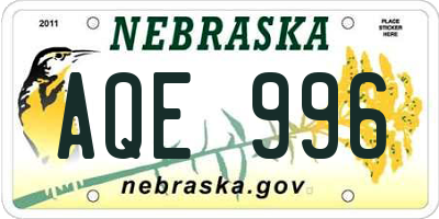 NE license plate AQE996