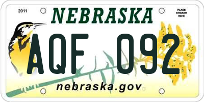 NE license plate AQF092