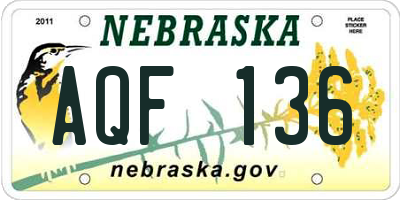 NE license plate AQF136