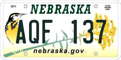 NE license plate AQF137
