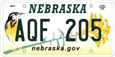 NE license plate AQF205