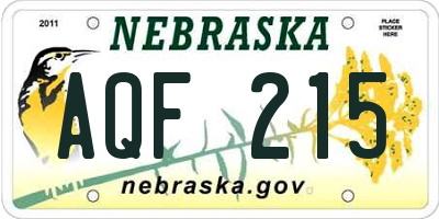 NE license plate AQF215