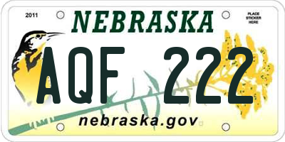 NE license plate AQF222