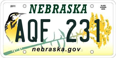NE license plate AQF231