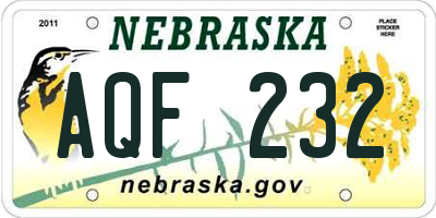 NE license plate AQF232