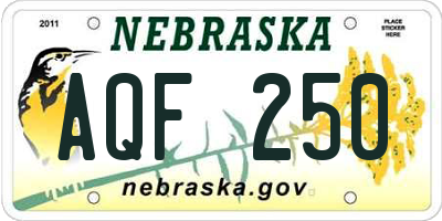 NE license plate AQF250