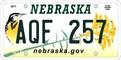 NE license plate AQF257