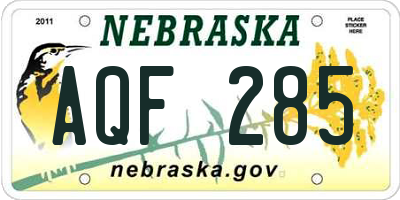 NE license plate AQF285