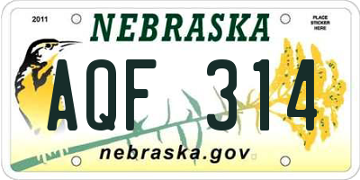 NE license plate AQF314
