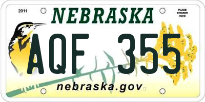 NE license plate AQF355