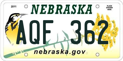 NE license plate AQF362