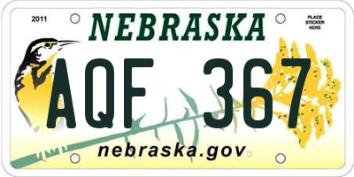 NE license plate AQF367